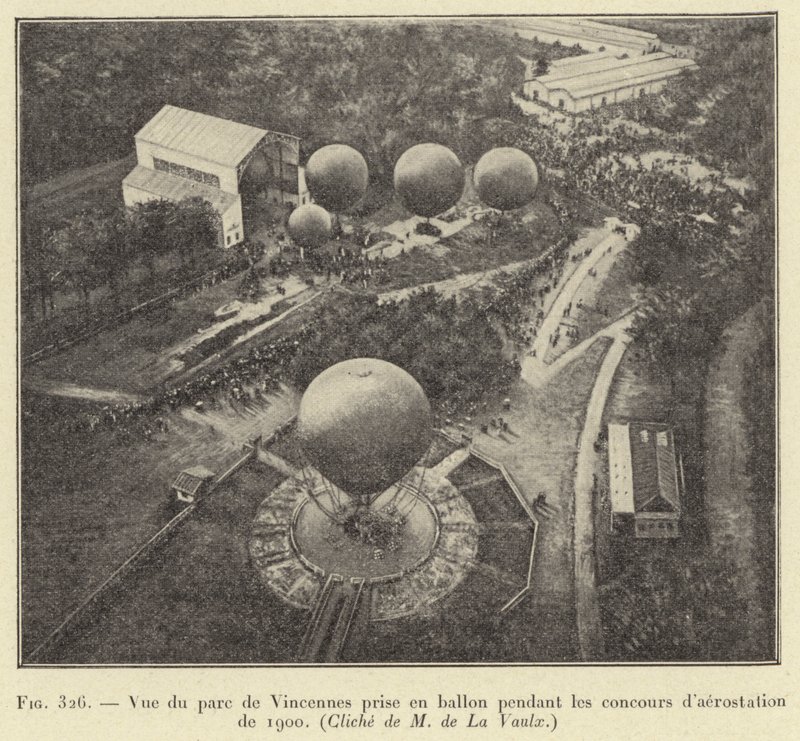 Utsikt over Parc de Vincennes tatt fra en ballong under ballongkonkurransene i 1900 av French School