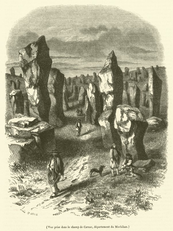 Utsikt tatt i feltet Carnac, departementet Morbihan (gravering) av French School