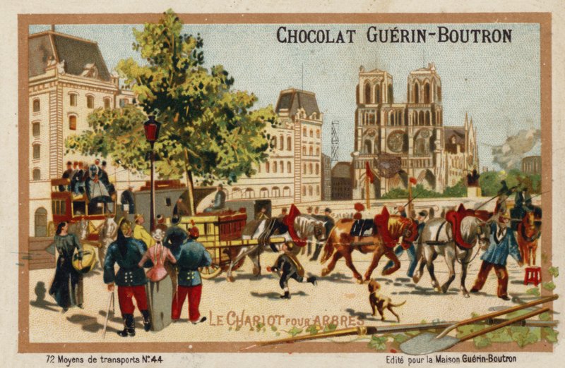 Vogn for å bære trær (chromolitho) av French School