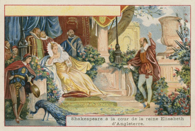 William Shakespeare ved hoffet til dronning Elizabeth I av England av French School