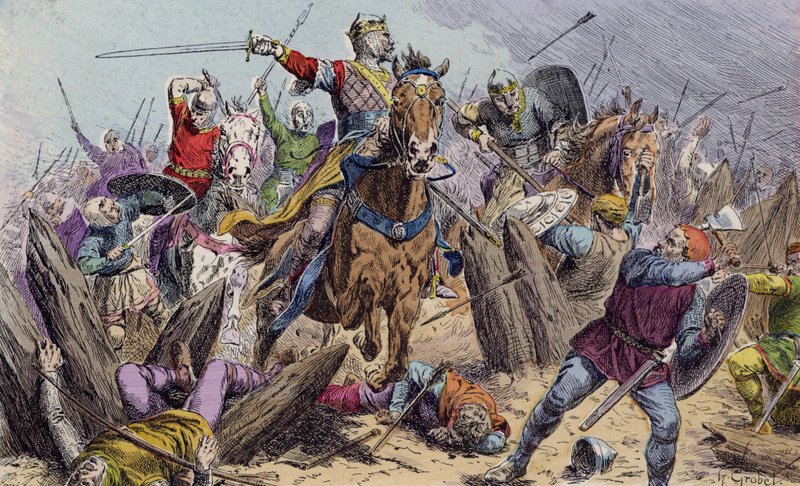 Vilhelm Erobreren i slaget ved Hastings av French School