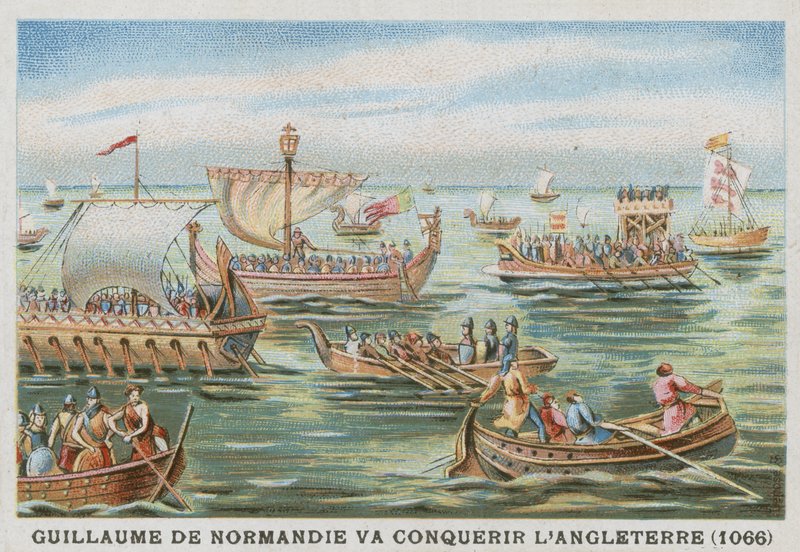 Vilhelm Erobreren på vei for å erobre England, 1066 av French School