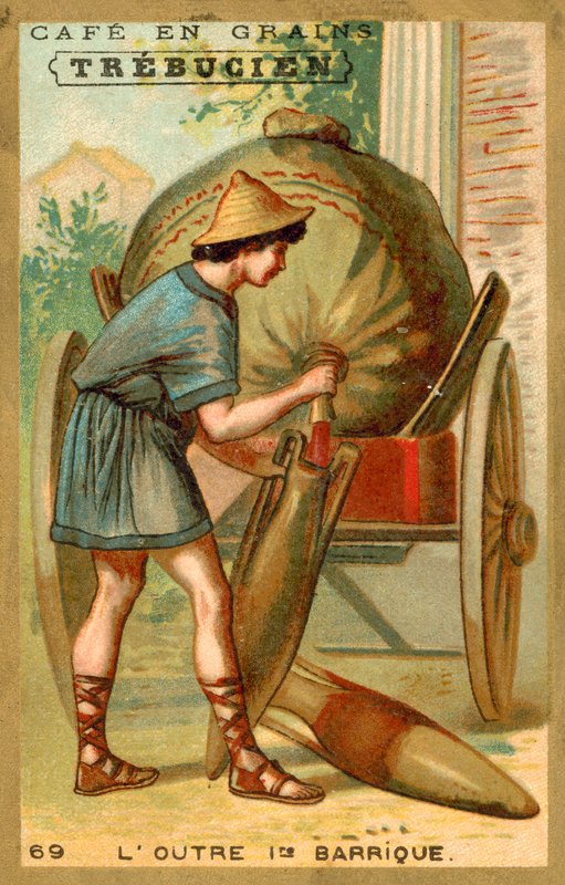 Wineskin - det første fatet (chromolitho) av French School