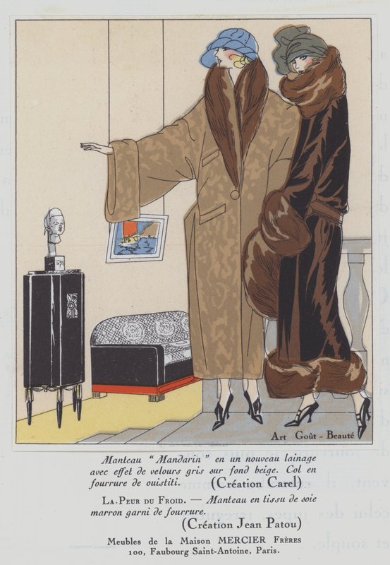 Damemote fra 1920-tallet av designerne Carel og Jean Patou (fargelitografi) av French School