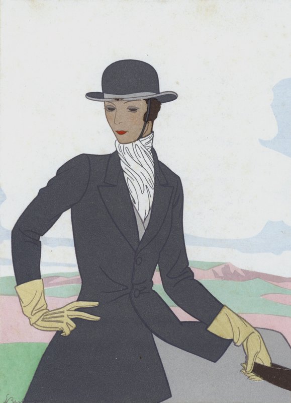 Design av ridedrakt for kvinner fra 1920-tallet (fargelitografi) av French School