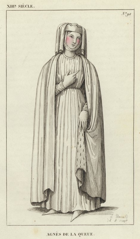 XIII Century, Agnes de la Queue (farget gravering) av French School