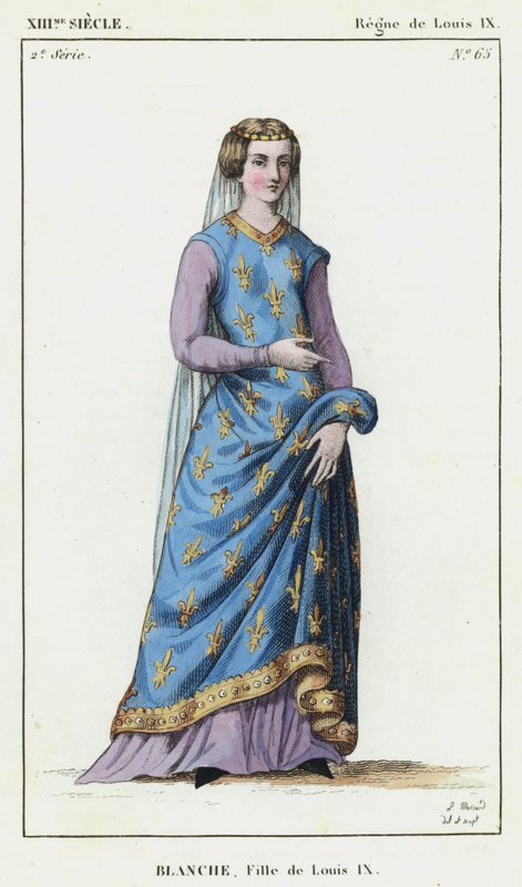 XIII Century, Reign of Louis IX, Blanche, datter av Louis IX (farget gravering) av French School