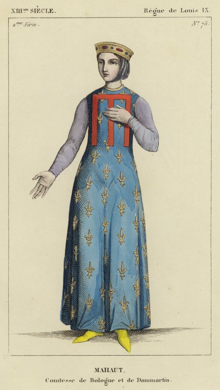 XIII Century, Reign of Louis IX, Mahaut, grevinne av Bologna og Dammartin (farget gravering) av French School