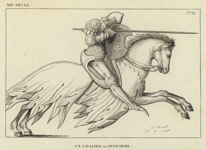 XII Century, A Cavalier eller Gendarme (gravering) av French School