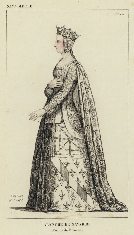 XIV Century, Blanche av Navarre, dronning av Frankrike (farget gravering) av French School