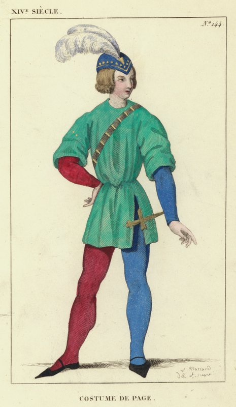 XIV Siecle, Costume de Page (farget gravering) av French School