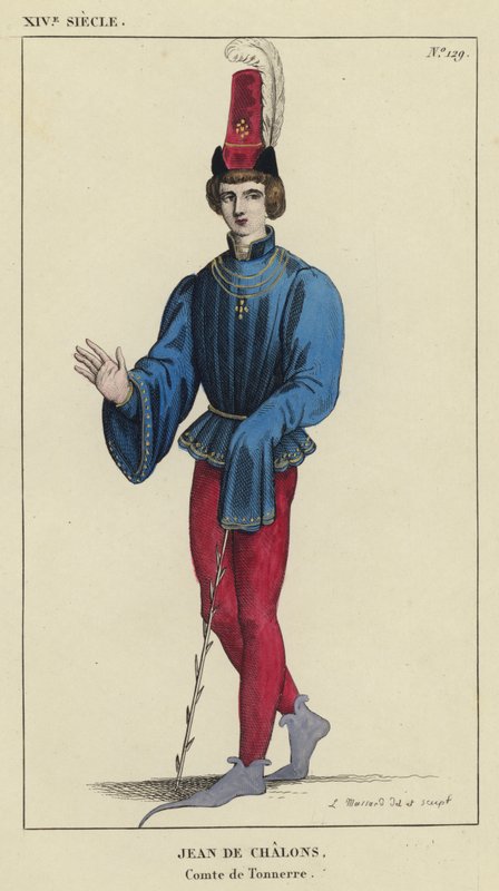 XIV Century, Jean de Chalons, greve av Tonnerre (farget gravering) av French School