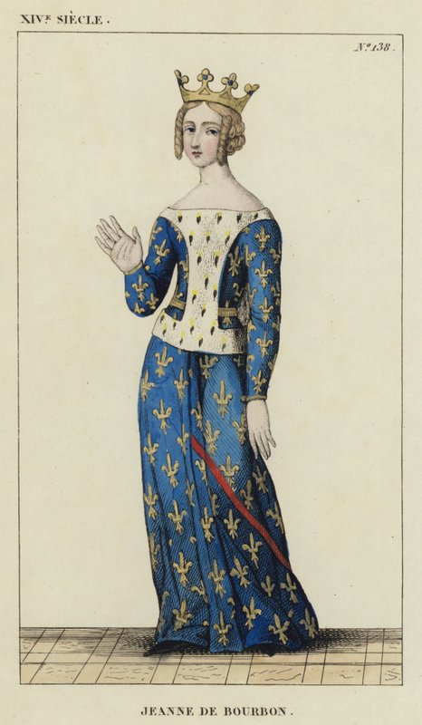 XIV Century, Joan of Bourbon (farget gravering) av French School