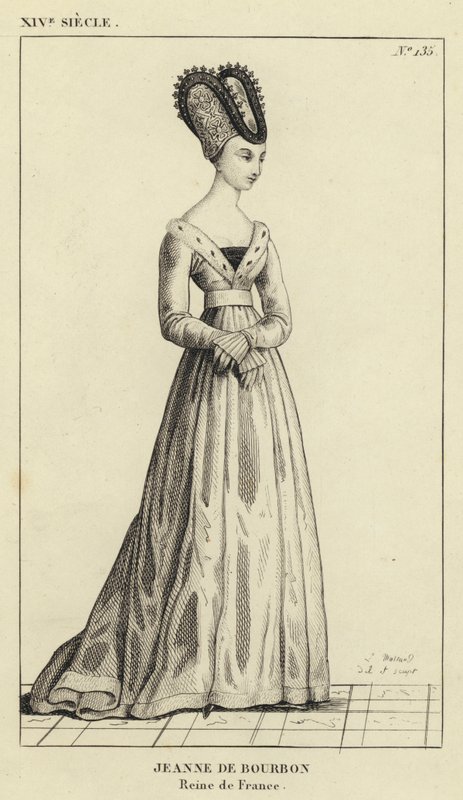 XIV Century, Jeanne de Bourbon, dronning av Frankrike (gravering) av French School