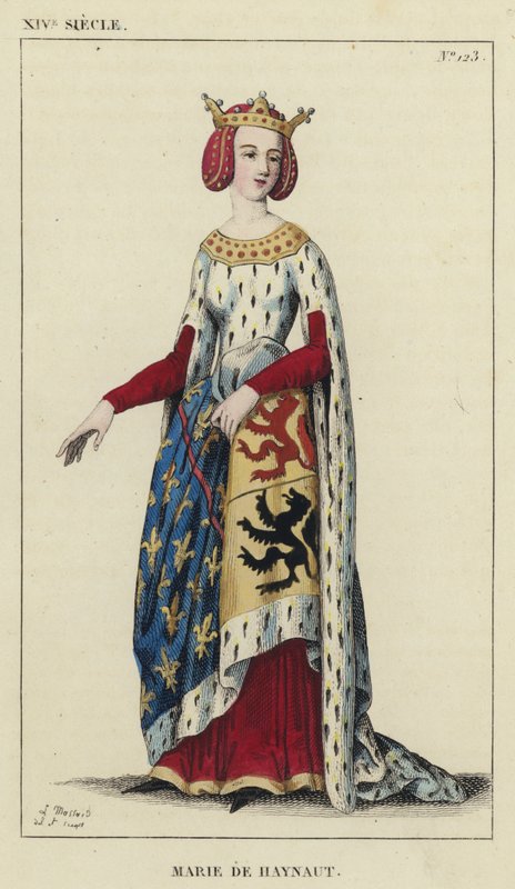 XIV Century, Marie de Haynaut (farget gravering) av French School