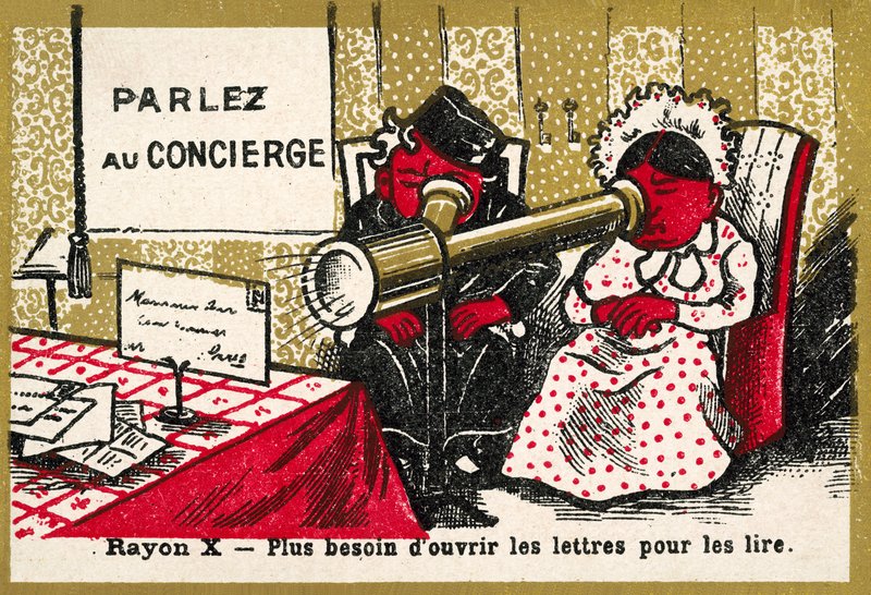 Røntgenstråler - ingen grunn til å åpne bokstaver for å lese dem lenger (chromolitho) av French School