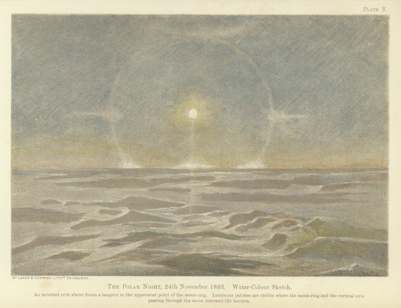 Polarnatten, 24. november 1893, akvarellskisse (fargelitho) av Fridtjof Nansen