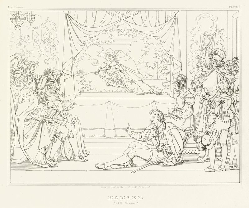 Hamlet, akt III, scene 2 (gravering) av Friedrich August Moritz Retzsch