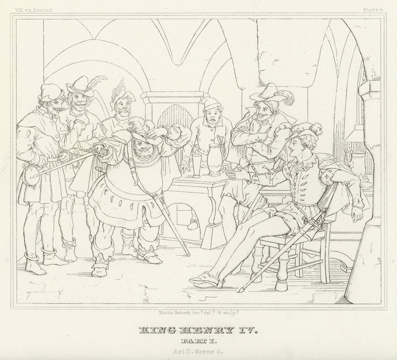 Kong Henrik IV, del I, akt II, scene 4 (gravering) av Friedrich August Moritz Retzsch
