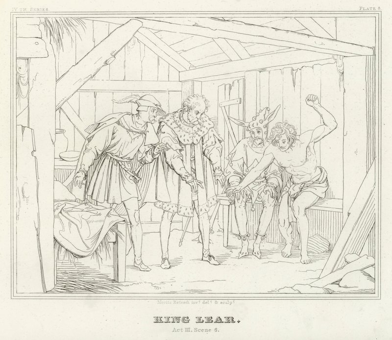 King Lear, akt III, scene 6 (gravering) av Friedrich August Moritz Retzsch