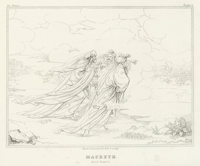 Macbeth, akt I, scene 1 (gravering) av Friedrich August Moritz Retzsch
