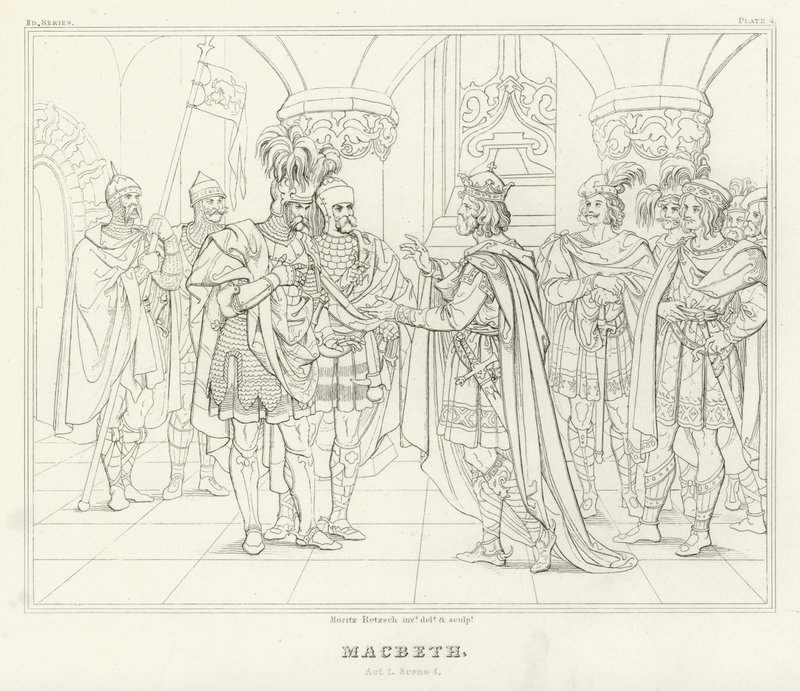 Macbeth, akt I, scene 4 (gravering) av Friedrich August Moritz Retzsch