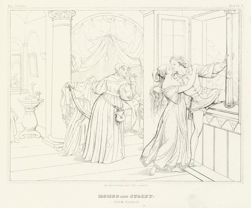 Romeo og Julie, akt III, scene 5 (gravering) av Friedrich August Moritz Retzsch