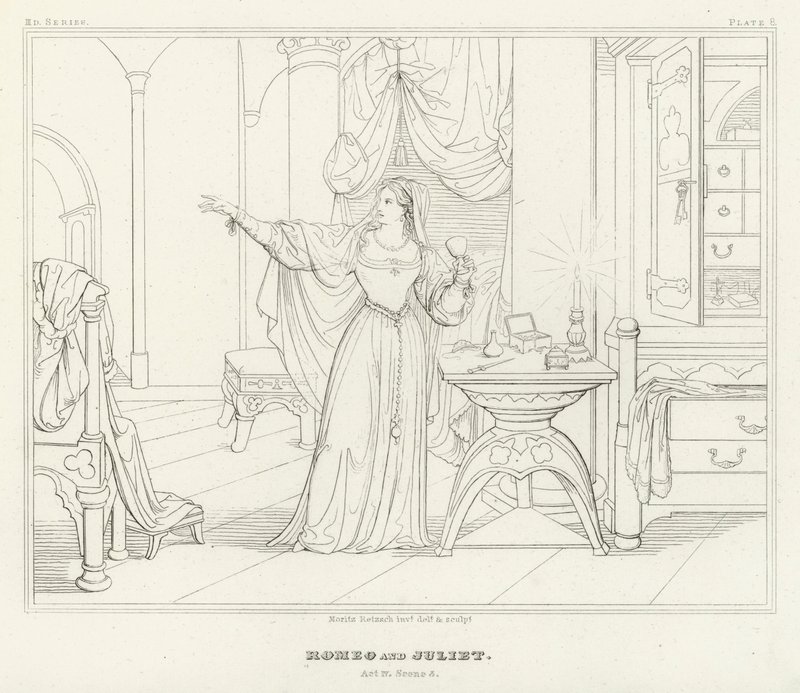 Romeo og Julie, akt IV, scene 3 (gravering) av Friedrich August Moritz Retzsch