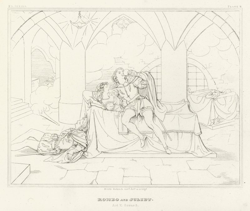 Romeo og Julie, akt V, scene 3 (gravering) av Friedrich August Moritz Retzsch