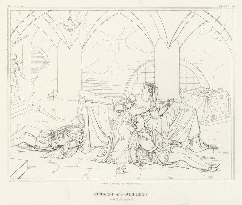 Romeo og Julie, akt V, scene 3 (gravering) av Friedrich August Moritz Retzsch