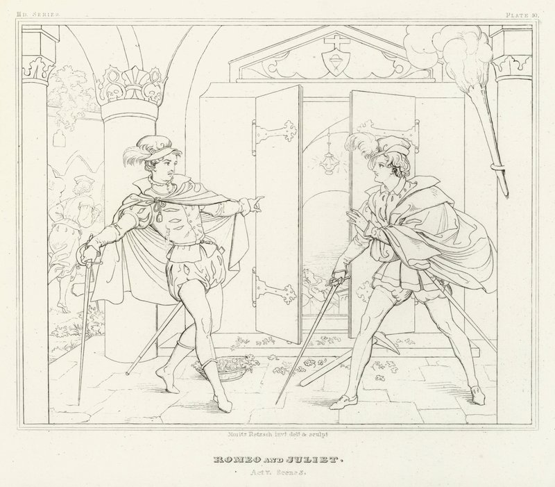 Romeo og Julie, akt V, scene 3 (gravering) av Friedrich August Moritz Retzsch
