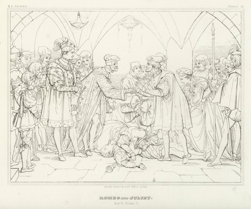 Romeo og Julie, akt V, scene 3 (gravering) av Friedrich August Moritz Retzsch