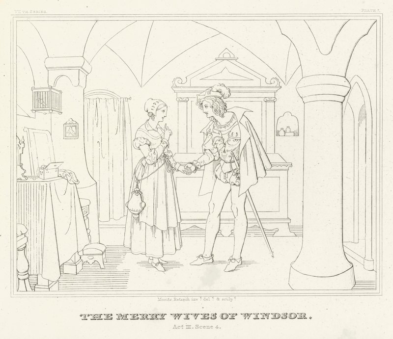 The Merry Wives of Windsor, akt III, scene 4 (gravering) av Friedrich August Moritz Retzsch