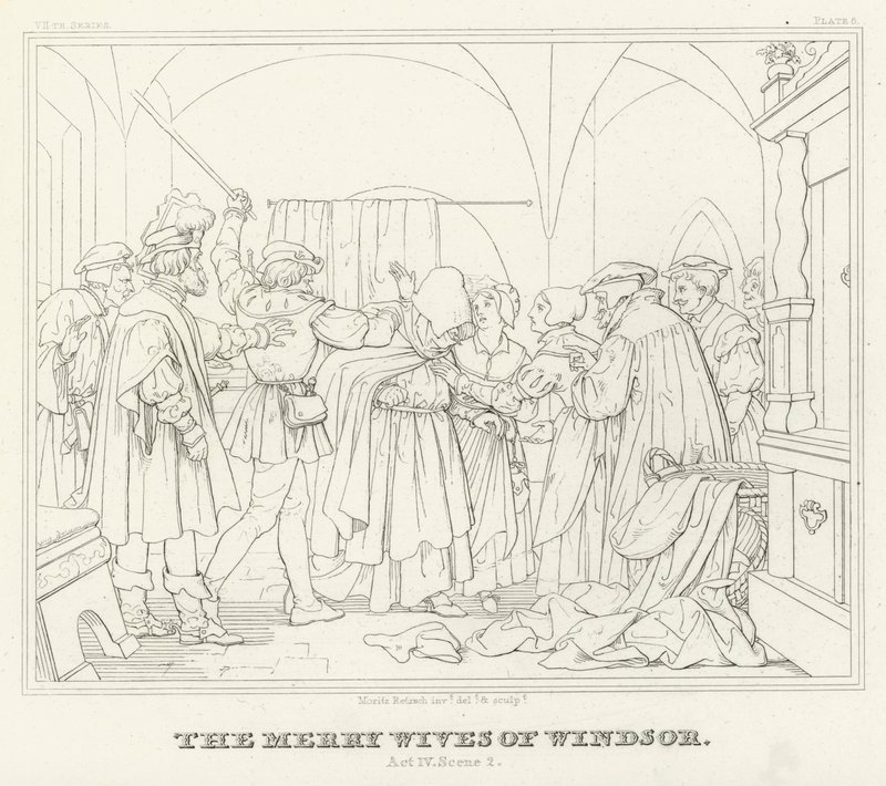 The Merry Wives of Windsor, akt IV, scene 2 (gravering) av Friedrich August Moritz Retzsch