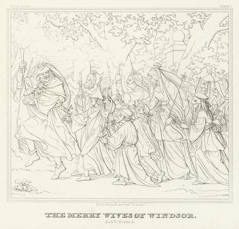 The Merry Wives of Windsor, Act V, Scene 3 (gravering) av Friedrich August Moritz Retzsch