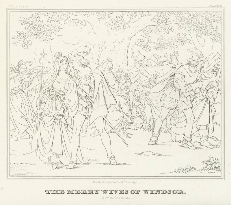 The Merry Wives of Windsor, Act V, Scene 4 (gravering) av Friedrich August Moritz Retzsch