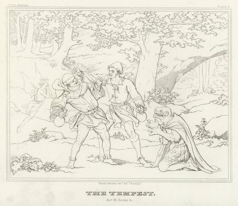 The Tempest, Act III, Scene 2 (gravering) av Friedrich August Moritz Retzsch
