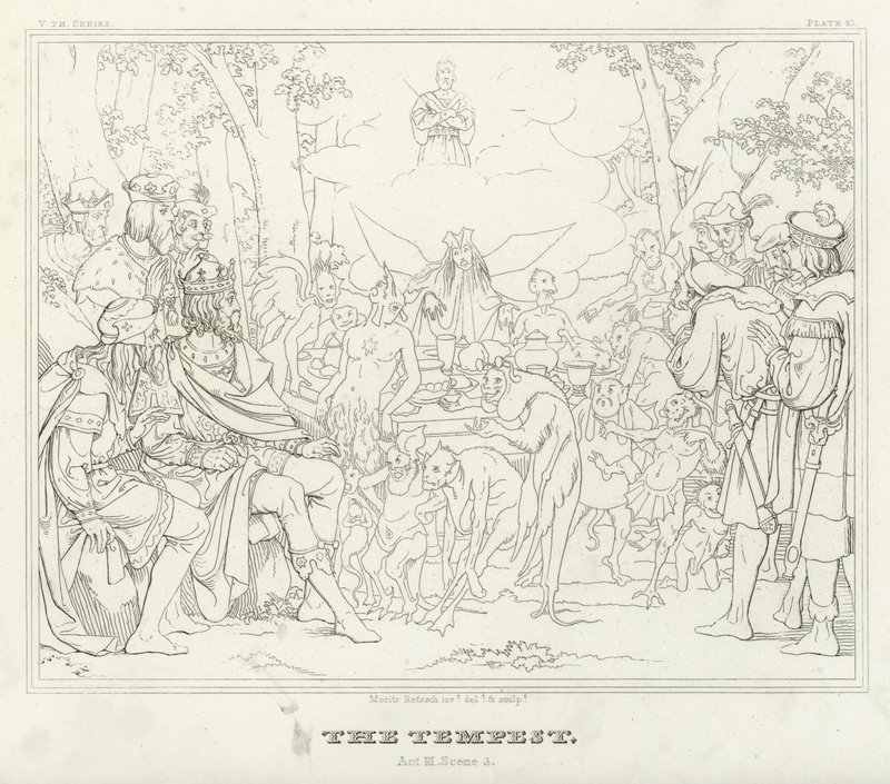 The Tempest, Act III, Scene 3 (gravering) av Friedrich August Moritz Retzsch