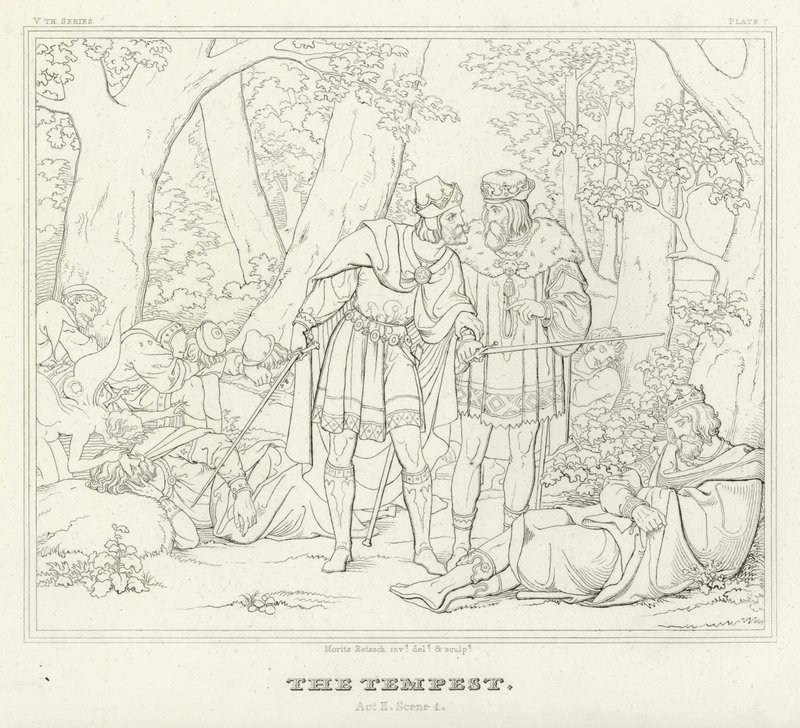The Tempest, Act II, Scene 1 (gravering) av Friedrich August Moritz Retzsch