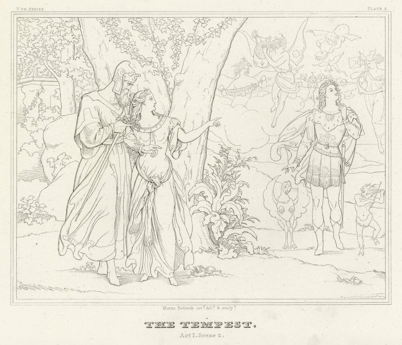 The Tempest, Act I, Scene 2 (gravering) av Friedrich August Moritz Retzsch