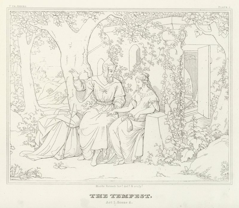 The Tempest, Act I, Scene 2 (gravering) av Friedrich August Moritz Retzsch