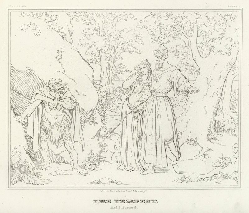 The Tempest, Act I, Scene 2 (gravering) av Friedrich August Moritz Retzsch