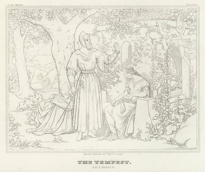 The Tempest, Act I, Scene 2 (gravering) av Friedrich August Moritz Retzsch