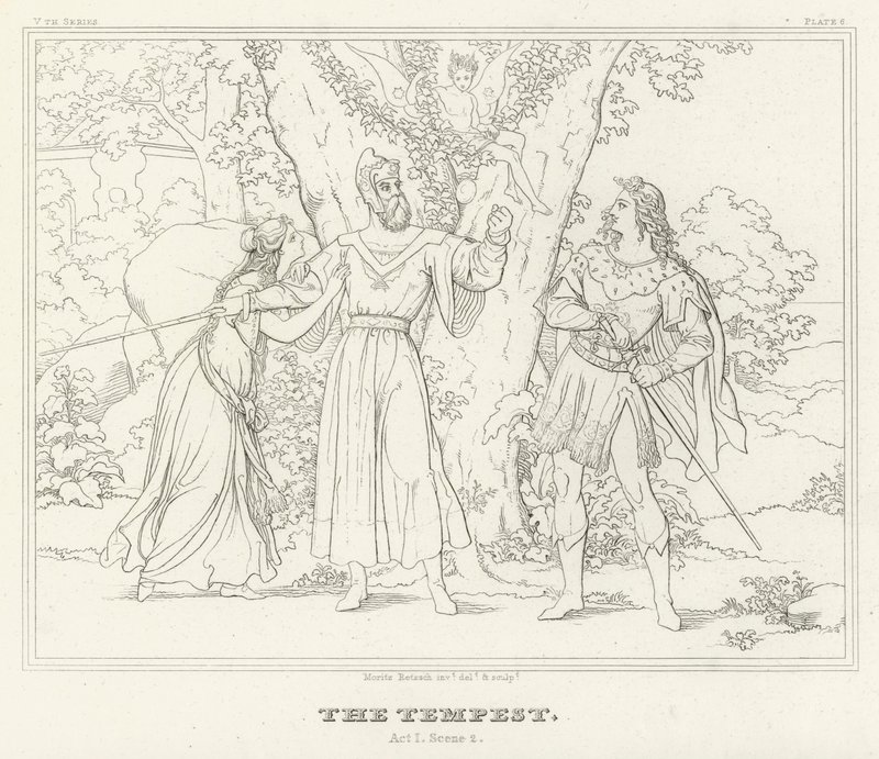 The Tempest, Act I, Scene 2 (gravering) av Friedrich August Moritz Retzsch