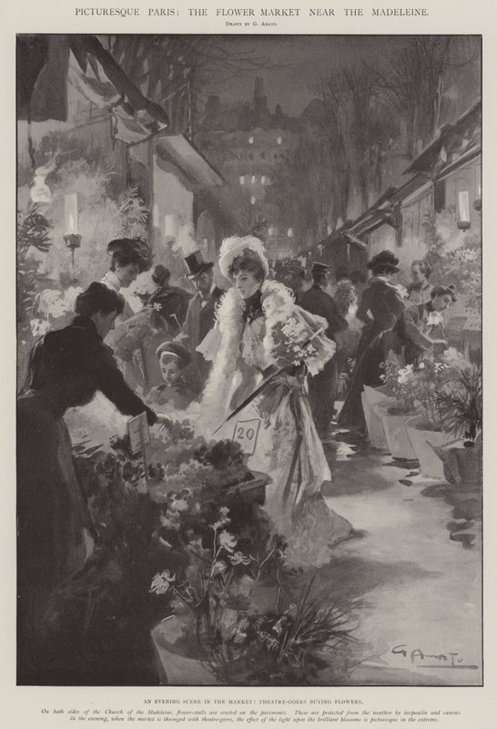 Pittoreske Paris, blomstermarkedet nær Madeleine av G.S. Amato
