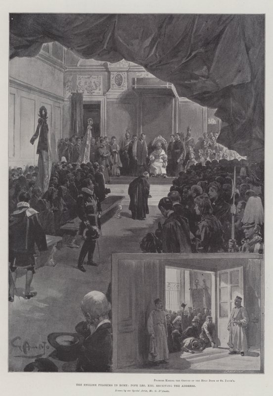 De engelske pilegrimene i Roma, pave Leo XIII mottar adressen av G.S. Amato