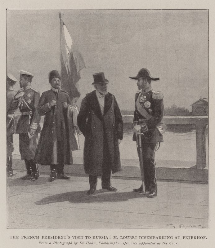 Den franske presidentens besøk i Russland, M Loubet går i land ved Peterhof av G.S. Amato