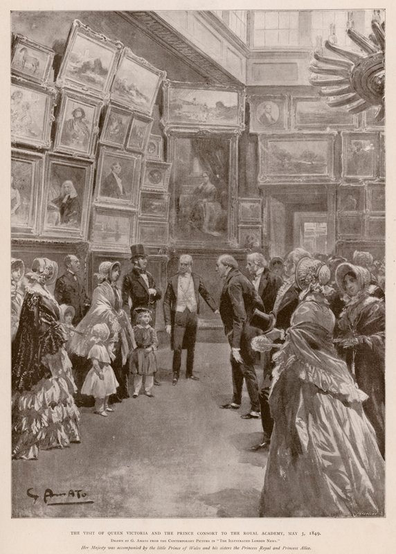 Besøk av dronning Victoria og Albert, Prince Consort til Royal Academy, London, 3. mai 1849 (fotogravyr) av G.S. (after) Amato