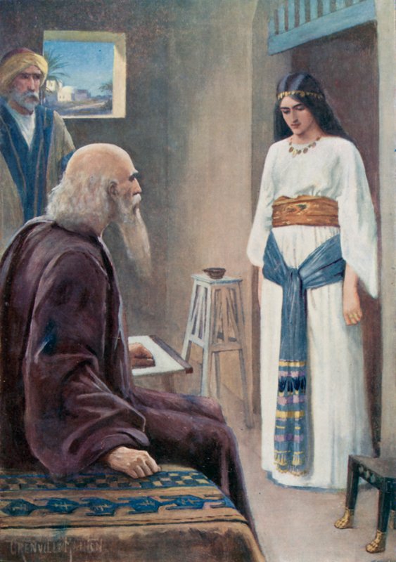 "Se, du har vært forsiktig for oss med all denne omhu," 2. Kongebok IV 13 (farge litho) av G. Grenville Manton