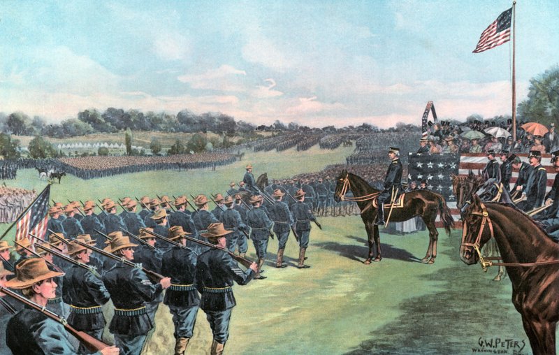 President McKinley gjennomgår USAs frivillige ved Camp Alger av G. W. Peters